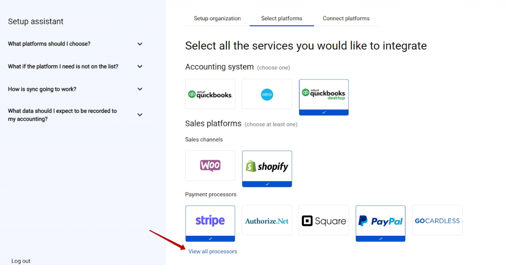 select the platforms you would like to integrate with Synder