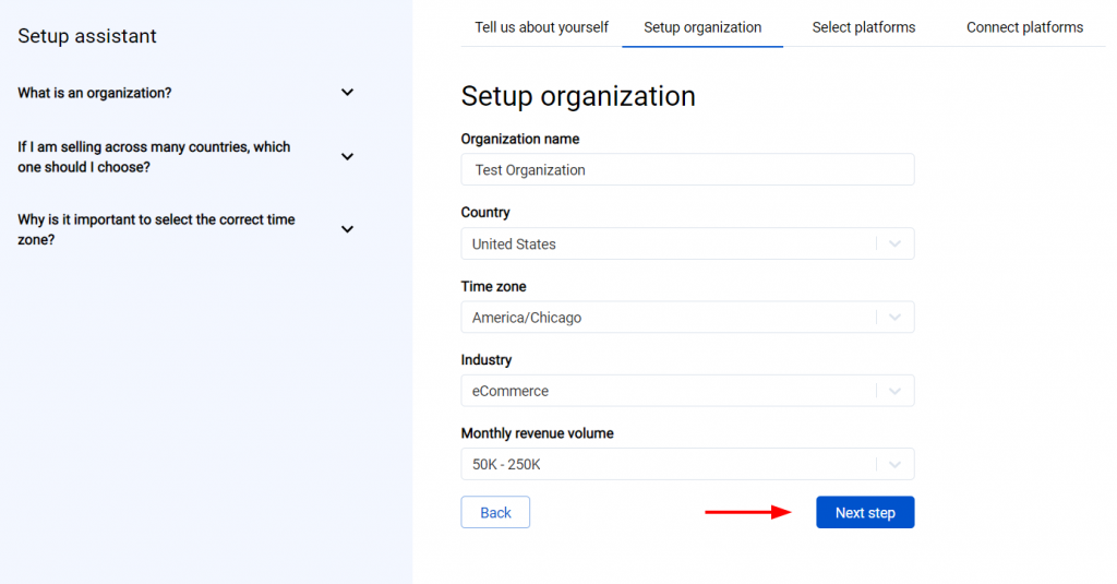 Set up organization