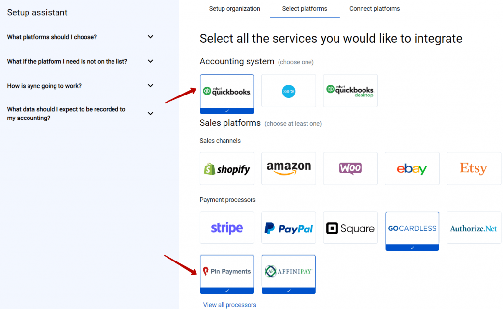 Select platforms PinPayments