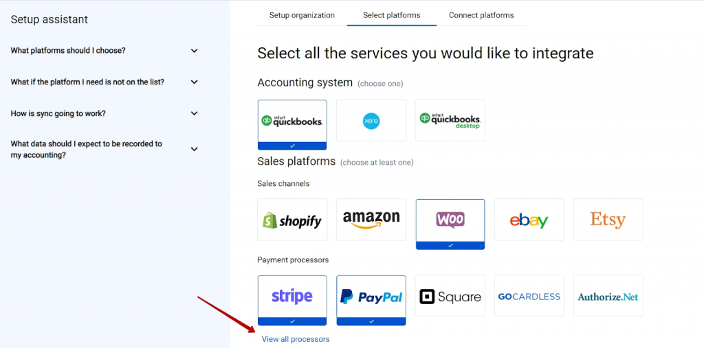 Select the platforms you would like to connect to Synder