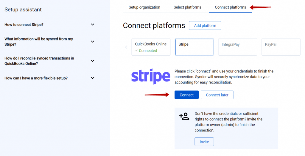 hit the Connect my Stripe account button → grant permission to Synder