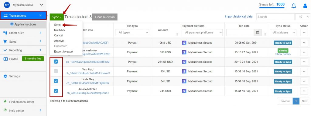 Sync several certain transactions