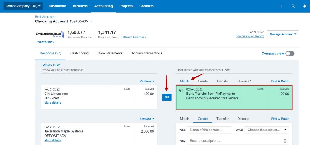 Open Xero Checking account and search for Pin Payments Transfers you want to reconcile