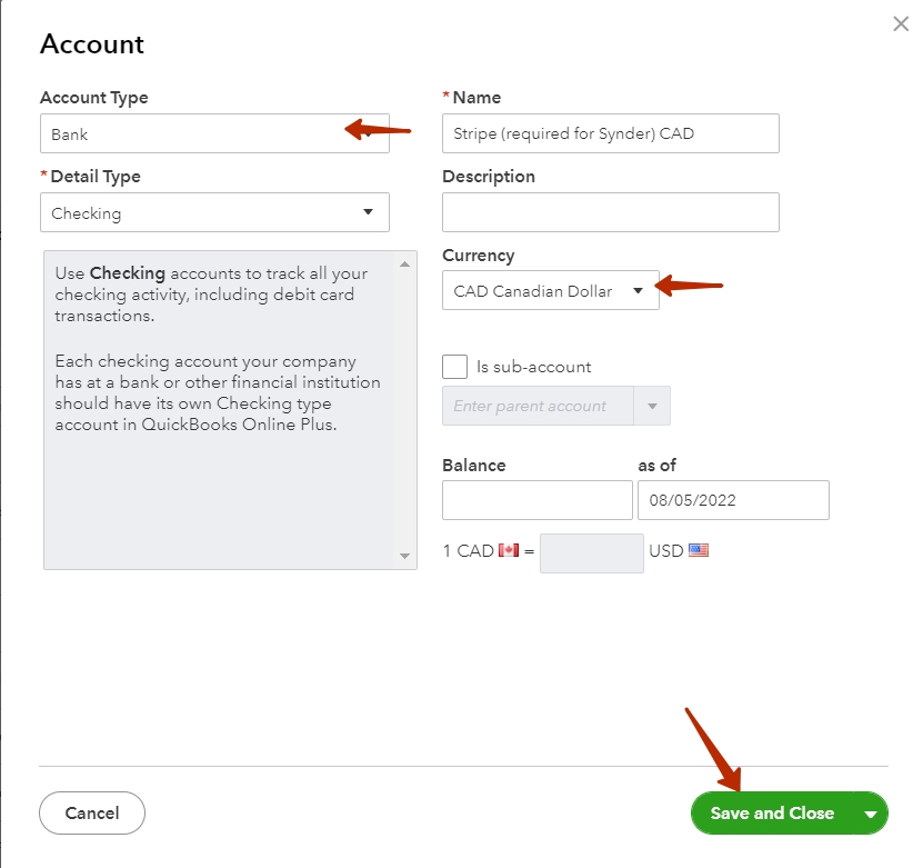 quickbooks bank account