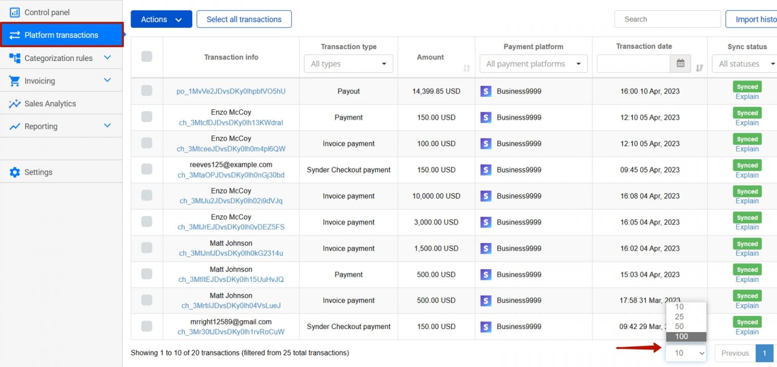 Rollback Synced Transactions in OneClick With Synder