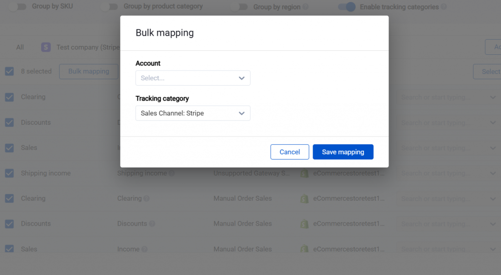 Bulk mapping tracking categories in Synder