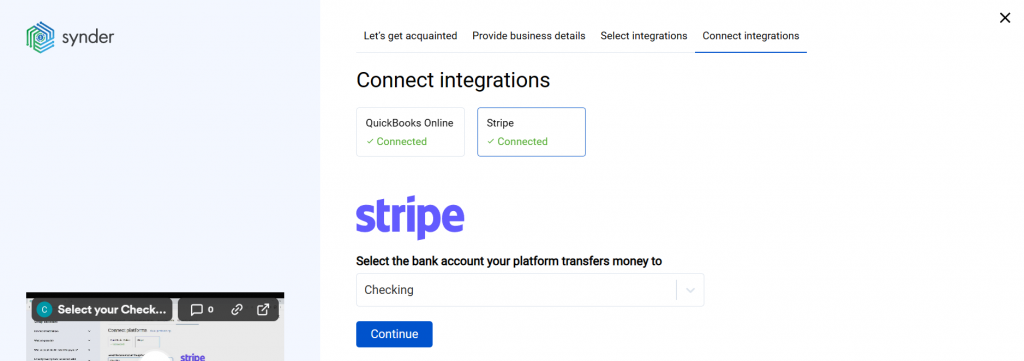  To complete the setup for the Stripe integration choose an account for payouts