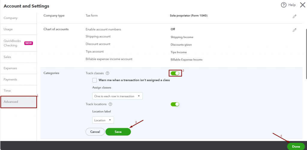 Track classes in QuickBooks Online