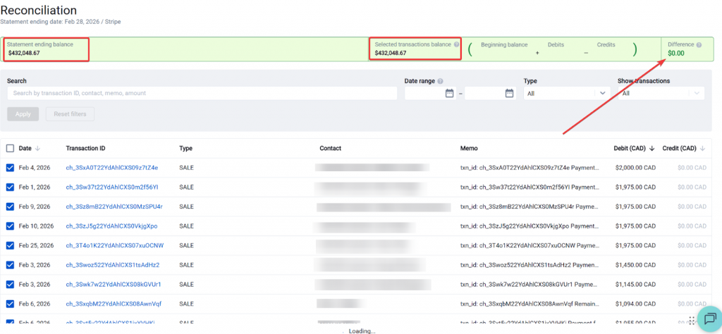 Balance reconciliation with all summaries synced and matching balances