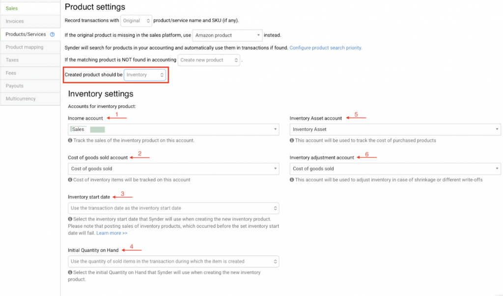 Customize your Synder settings for Amazon - Inventory
