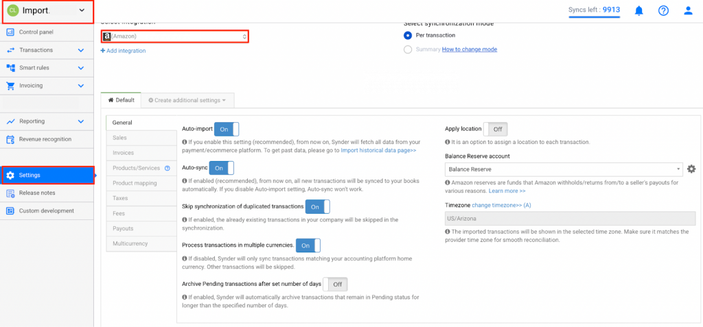 Customize Your Synder Amazon Settings