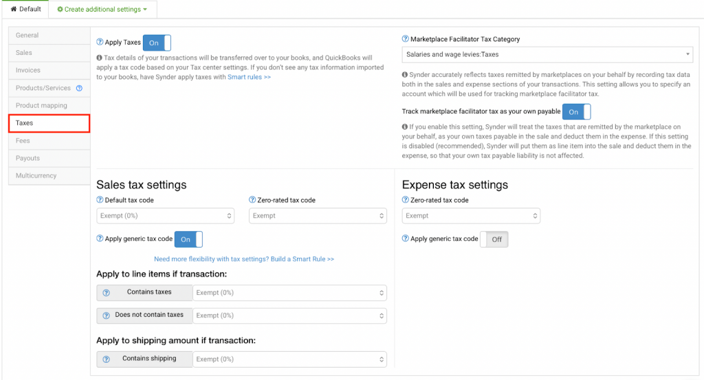 Customize your Synder settings for Amazon - Taxes
