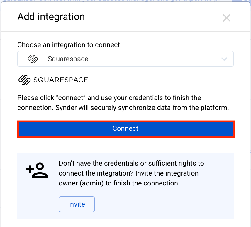 Selecting Squarespace from the integration list