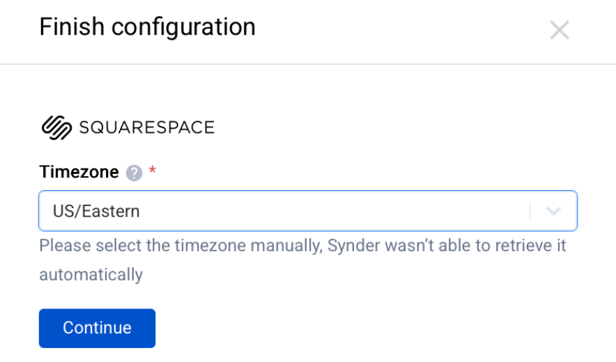 Squarespace setup completion in Synder
