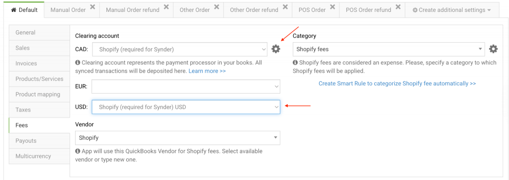 Mapping fees and expenses per currency