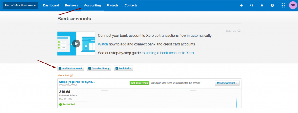 Add Bank Account in Xero