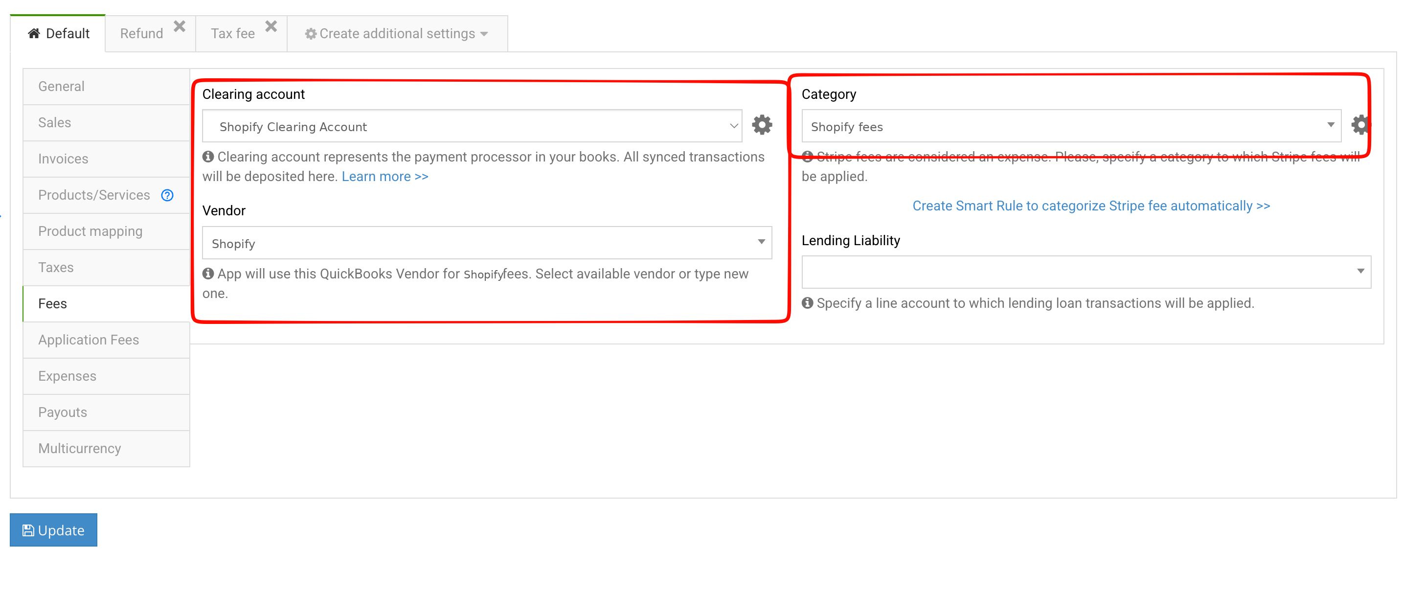 shopify-fees-synder-settings