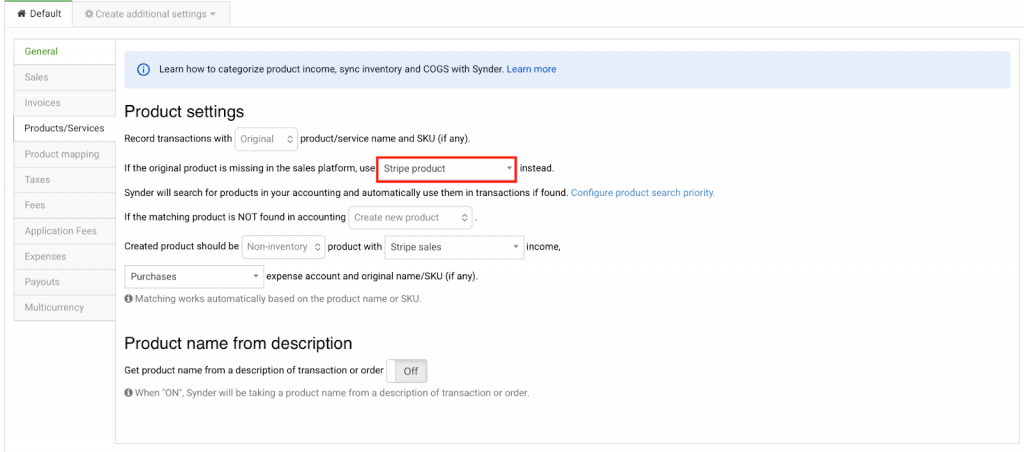 Synder default product fallback setting