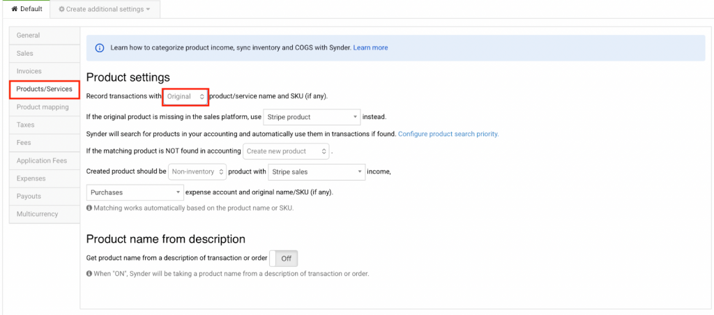 Synder setting — use original product name and SKU