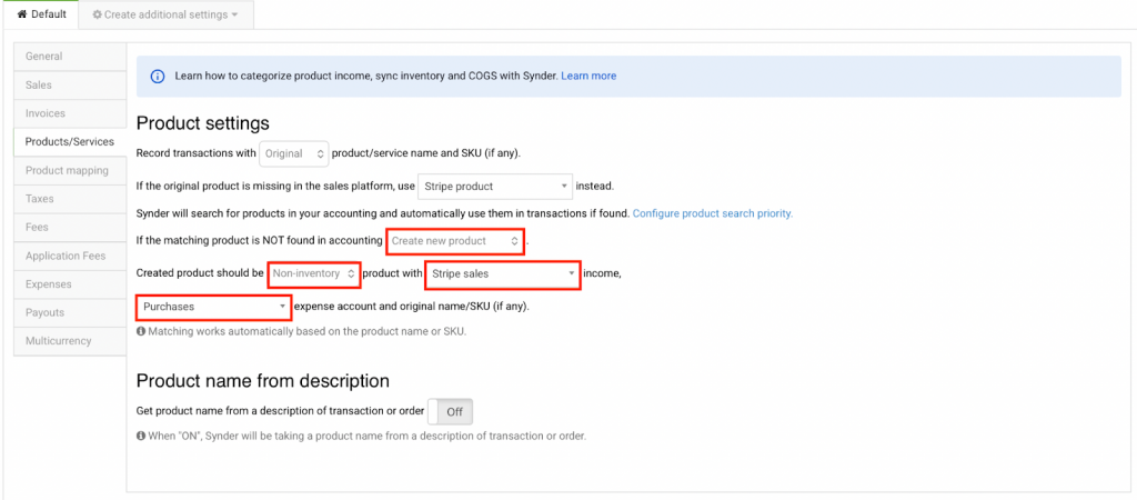 Non-inventory item settings in Synder