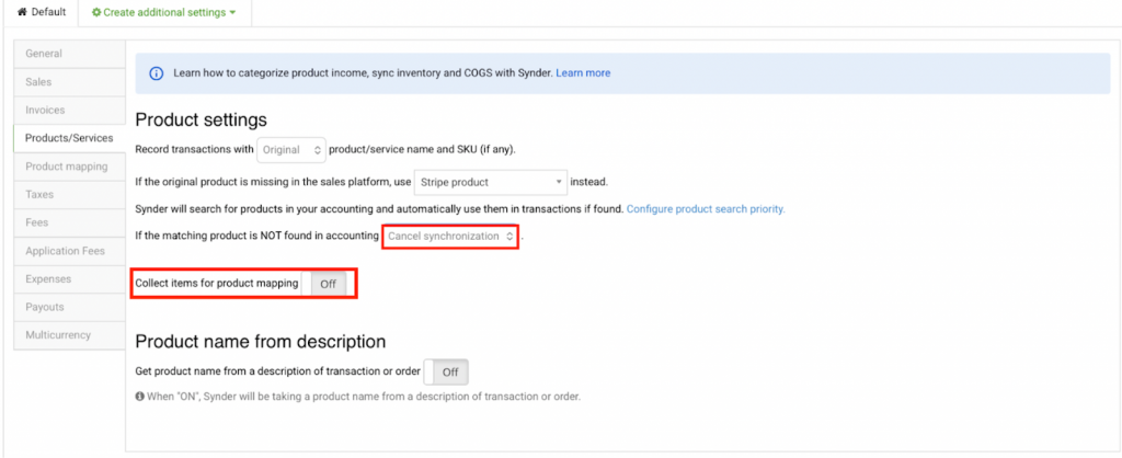 Cancel sync setting in Synder
