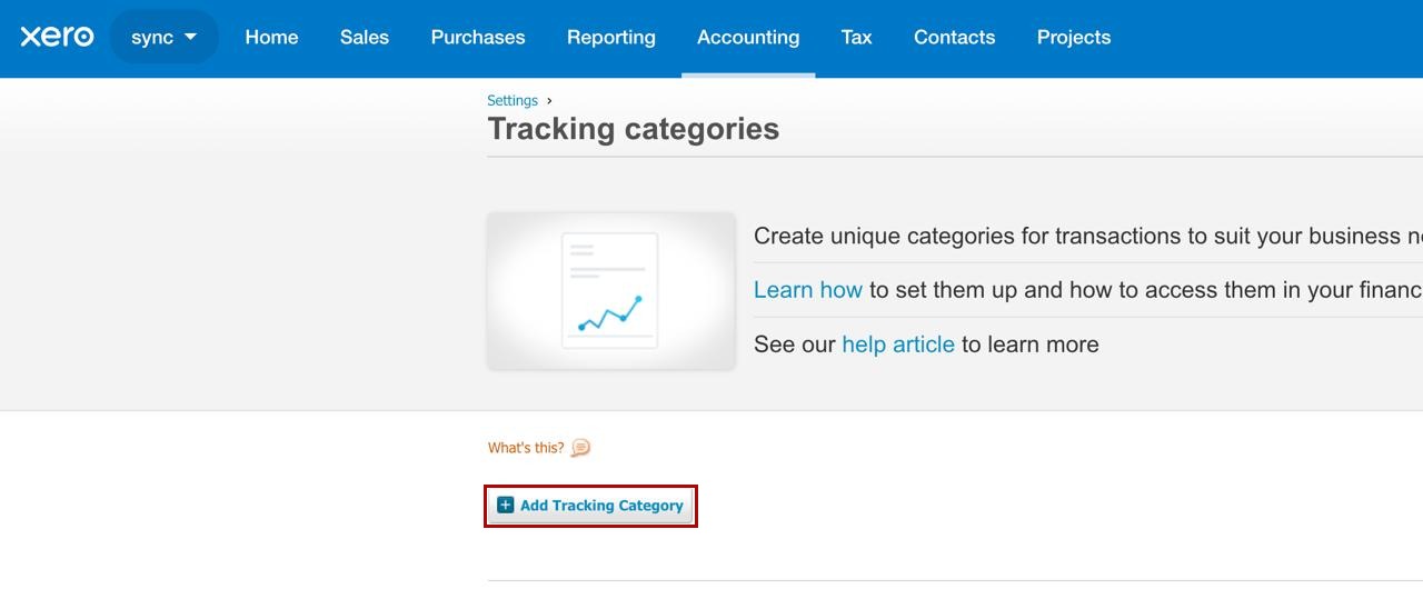 Xero Tracking categories page with the Add Tracking Category button highlighted in red