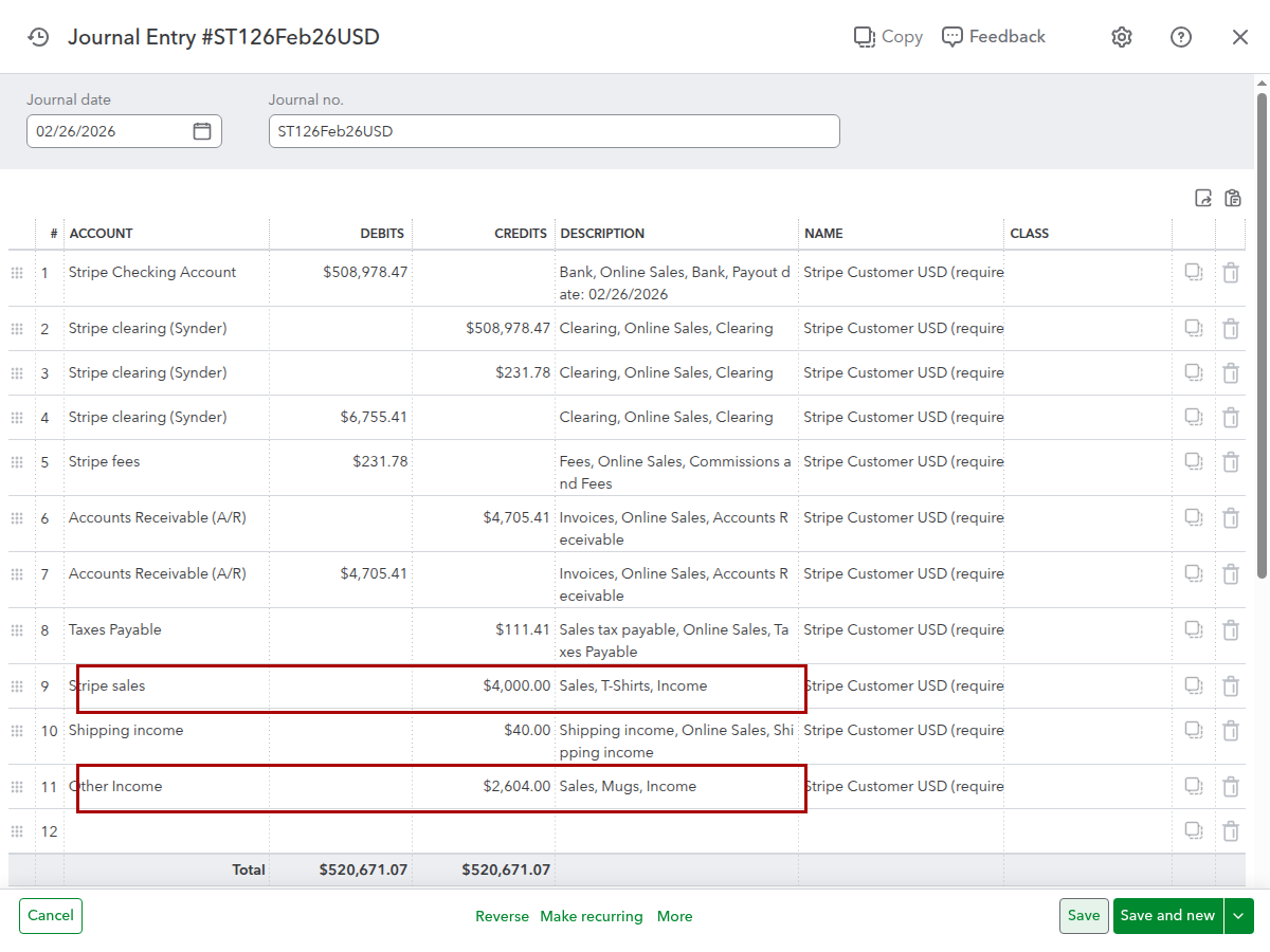 Summary grouped by product in QuickBooks Online with each product posted to its mapped income account