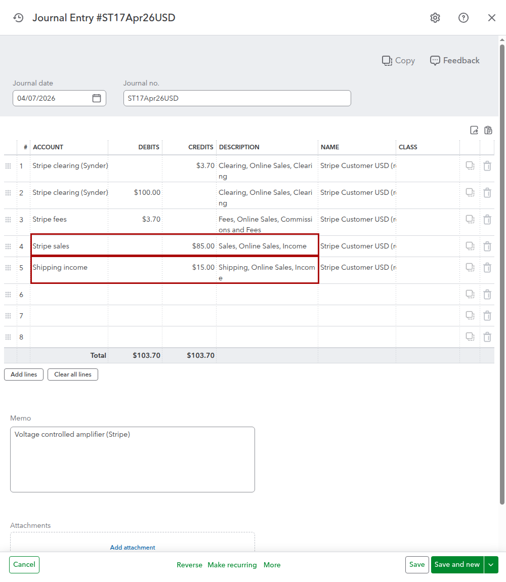 Summary income mapped by product category in QuickBooks Online
