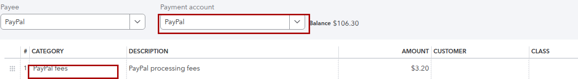 PayPal fee Expense in QuickBooks Online