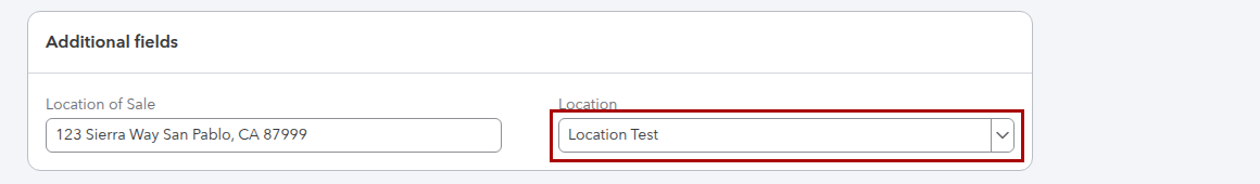 QuickBooks Online Sales Receipt from a TikTok sale showing the Location field applied