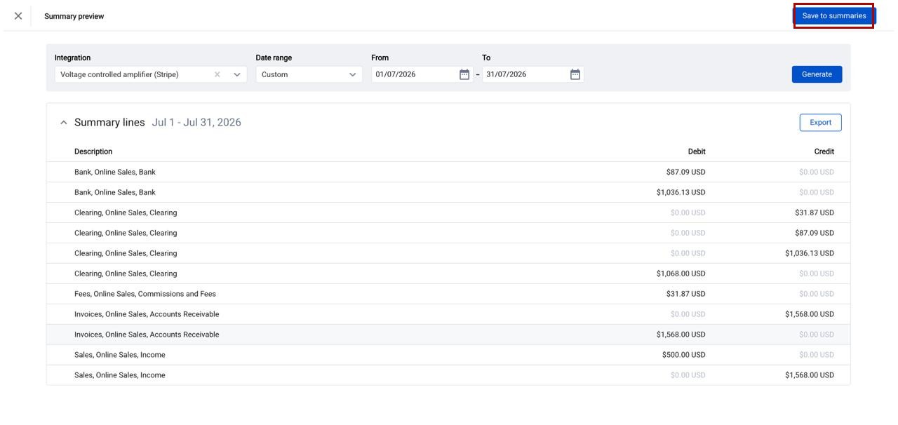 Save to summaries button in the Summary preview after reviewing the summary lines