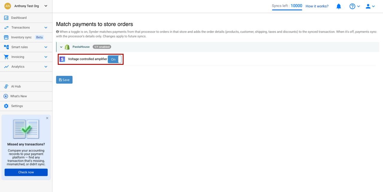 Match payments to store orders page with its title and subtitle in Synder