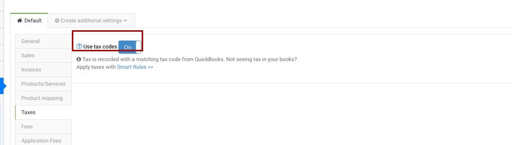 Use tax codes setting in Synder integration taxes tab