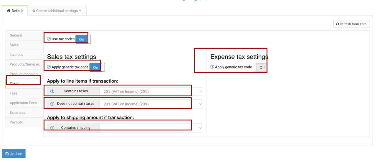 Use tax codes setting in Synder integration settings for Xero